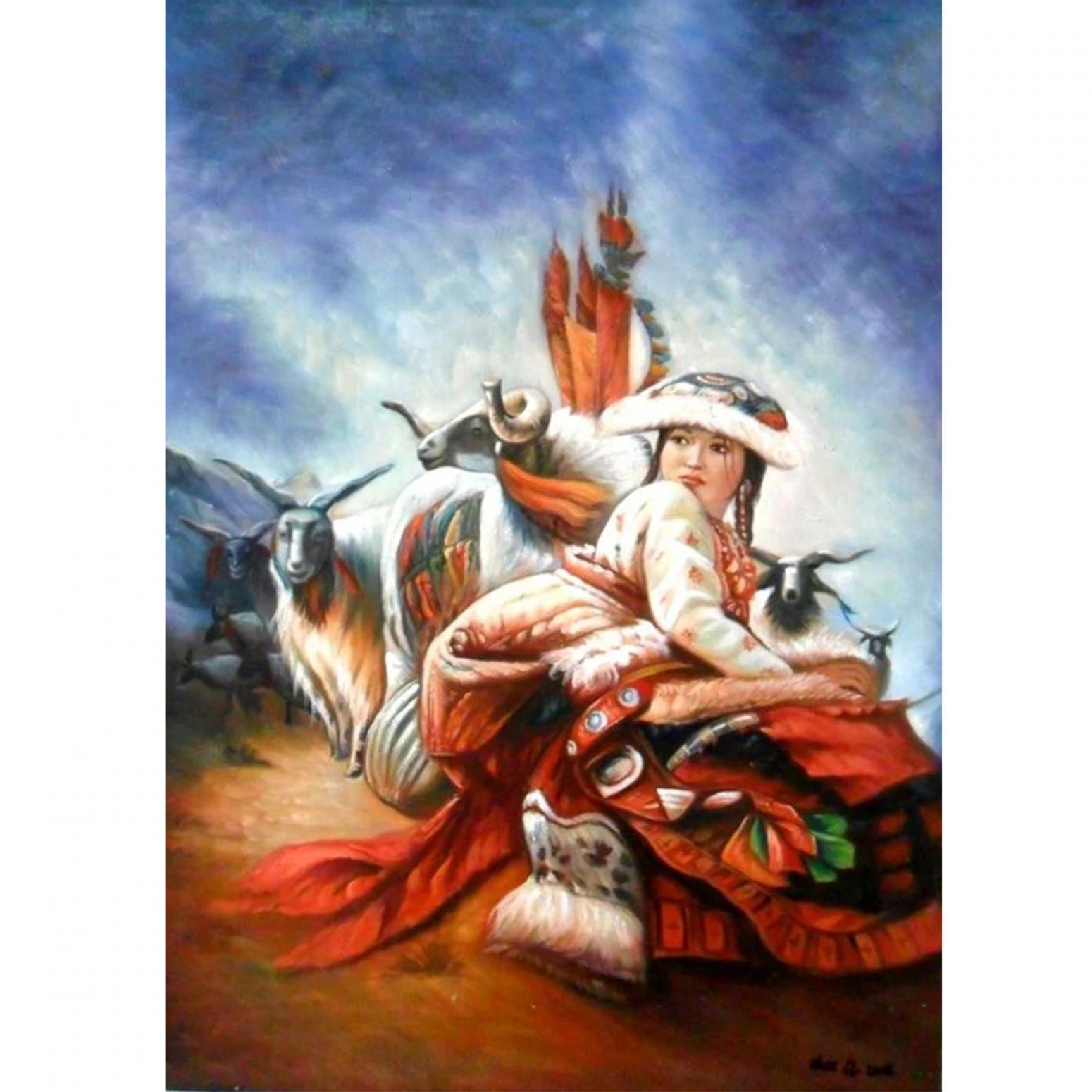 陈力油画作品《少数民族人物油画》