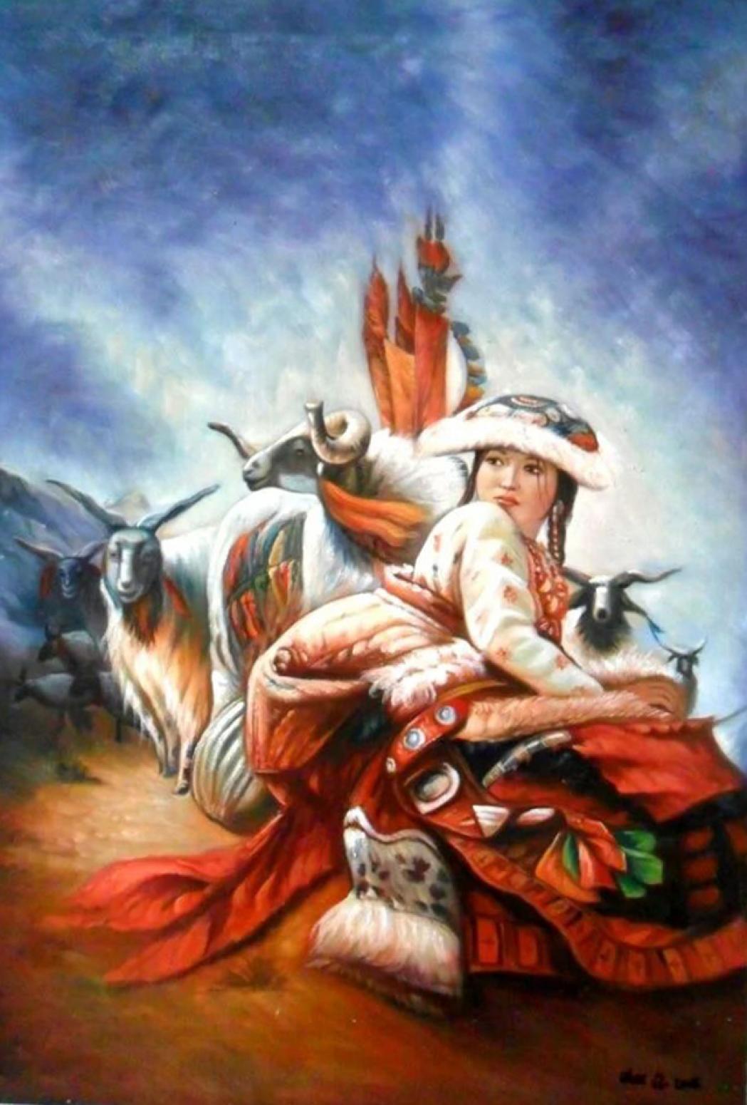 陈力油画作品《少数民族人物油画》