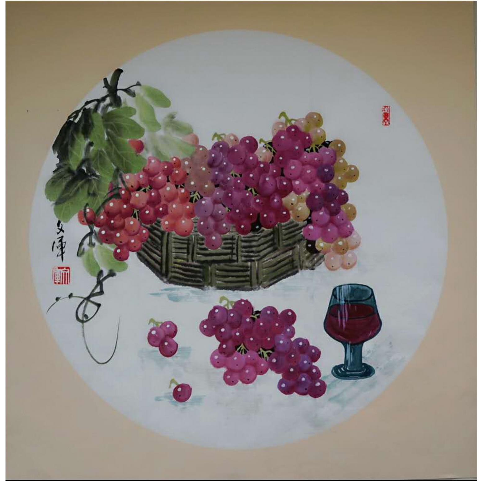 党文军国画作品《【葡萄9】作者党文军》