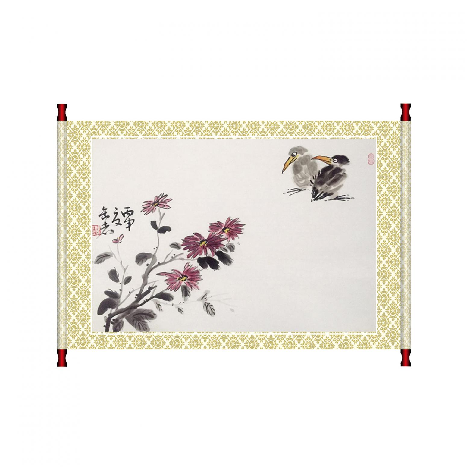 曹金华国画作品《【两鸟四花】作者曹金华》【图1】