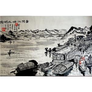 陶文祥国画作品《【嘉陵江边水码头】作者陶文祥》价格960.00元