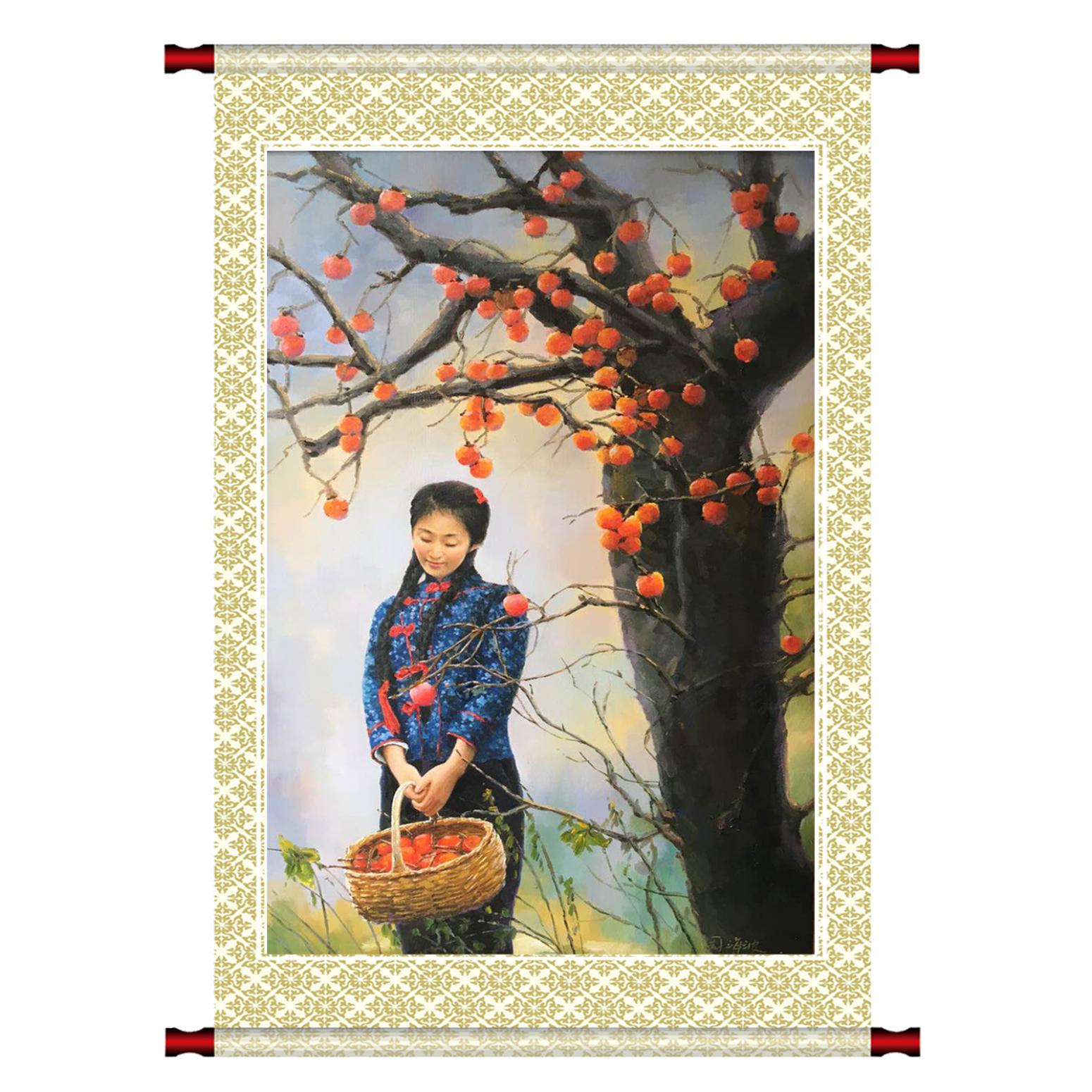 周海波油画作品《【柿子红了】作者周海波》【图1】