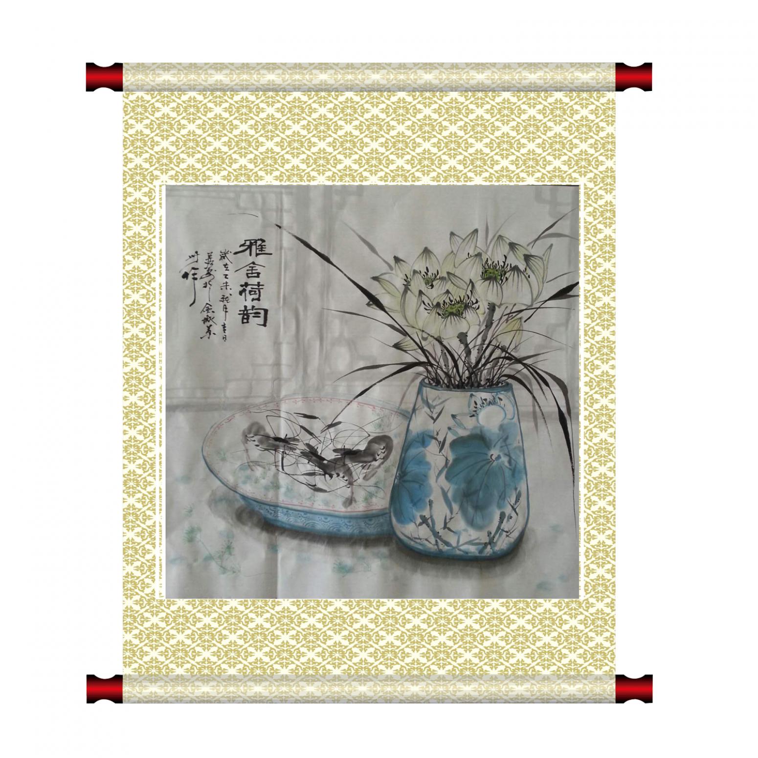 周居安国画作品《【雅舍荷韵】作者周居安》【图1】