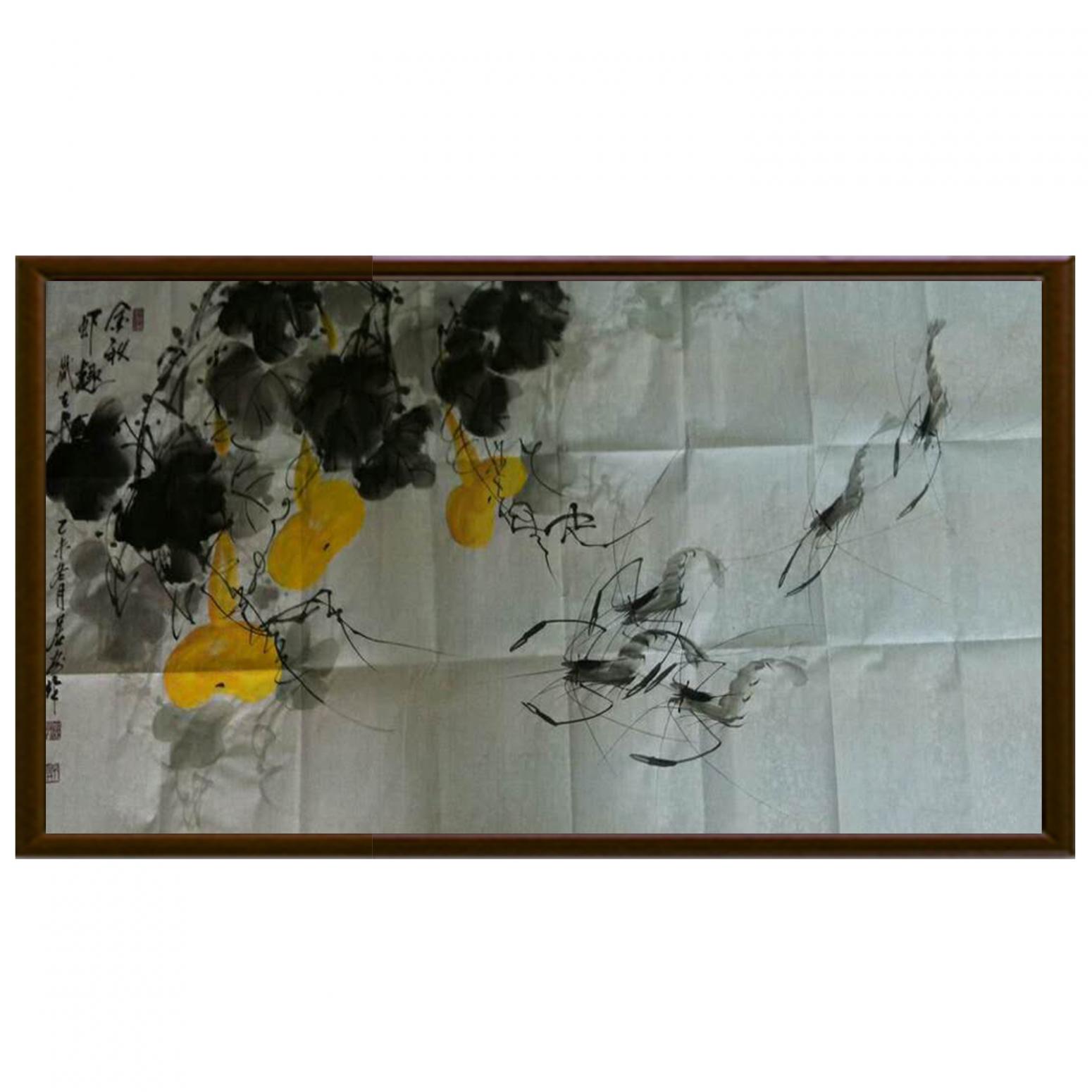 周居安国画作品《【瓜果游虾图】作者周居安》【图2】