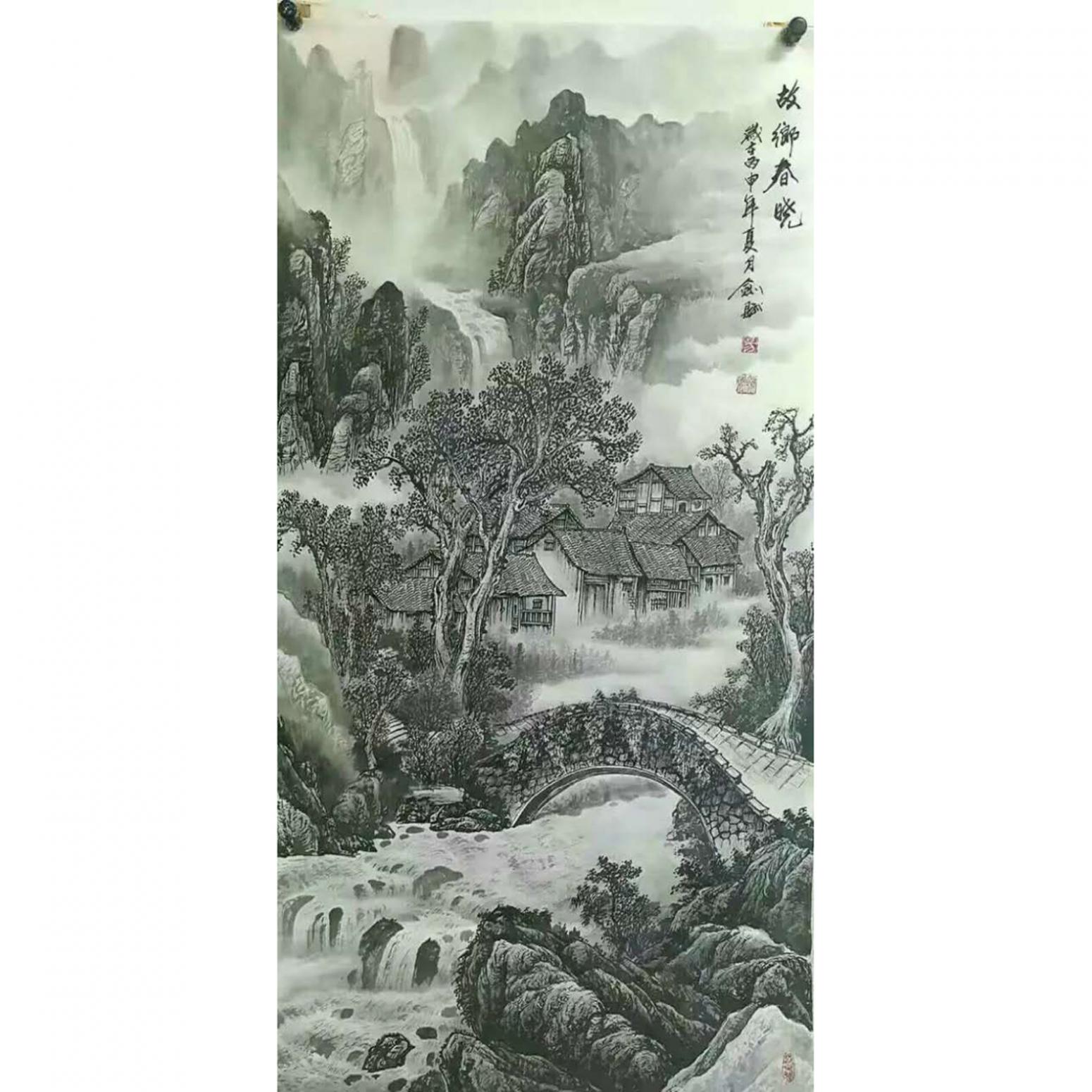 易剑赋国画作品《【故乡春晓】作者易剑赋》