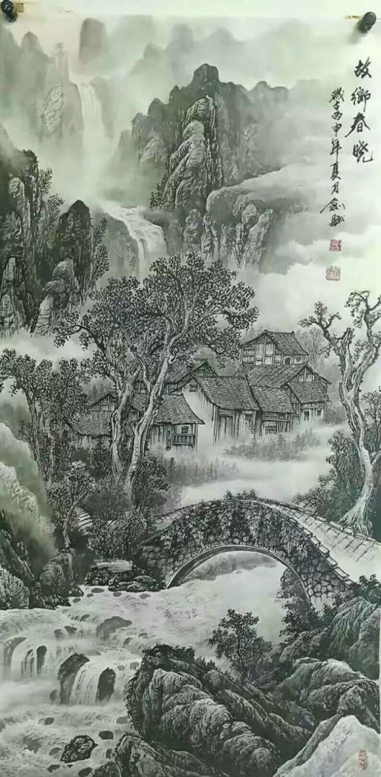 易剑赋国画作品《【故乡春晓】作者易剑赋》【图0】