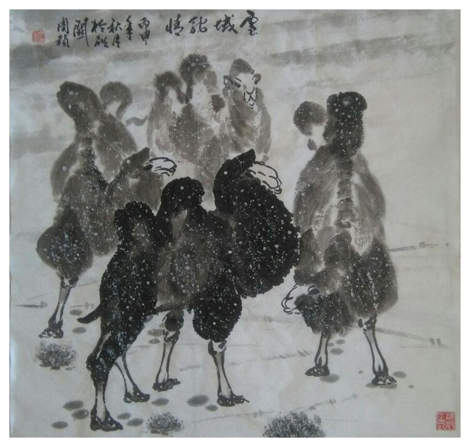 周祯国画作品《【雪域驼情】作者周祯》