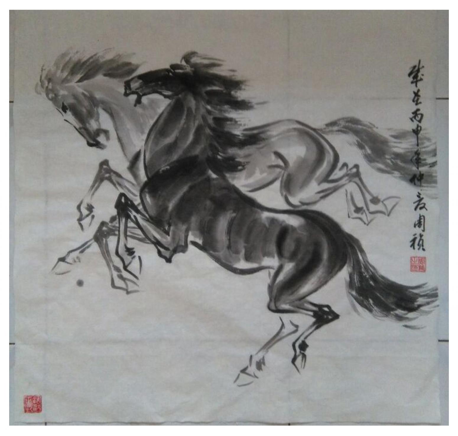 周祯国画作品《【双骏图1】作者周祯》