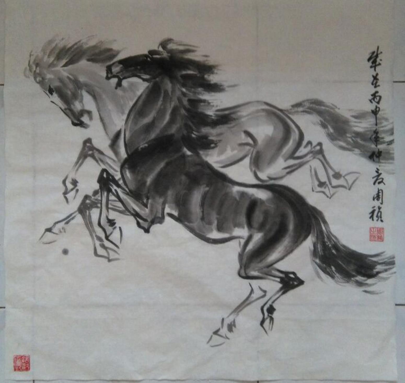 周祯国画作品《【双骏图1】作者周祯》【图0】