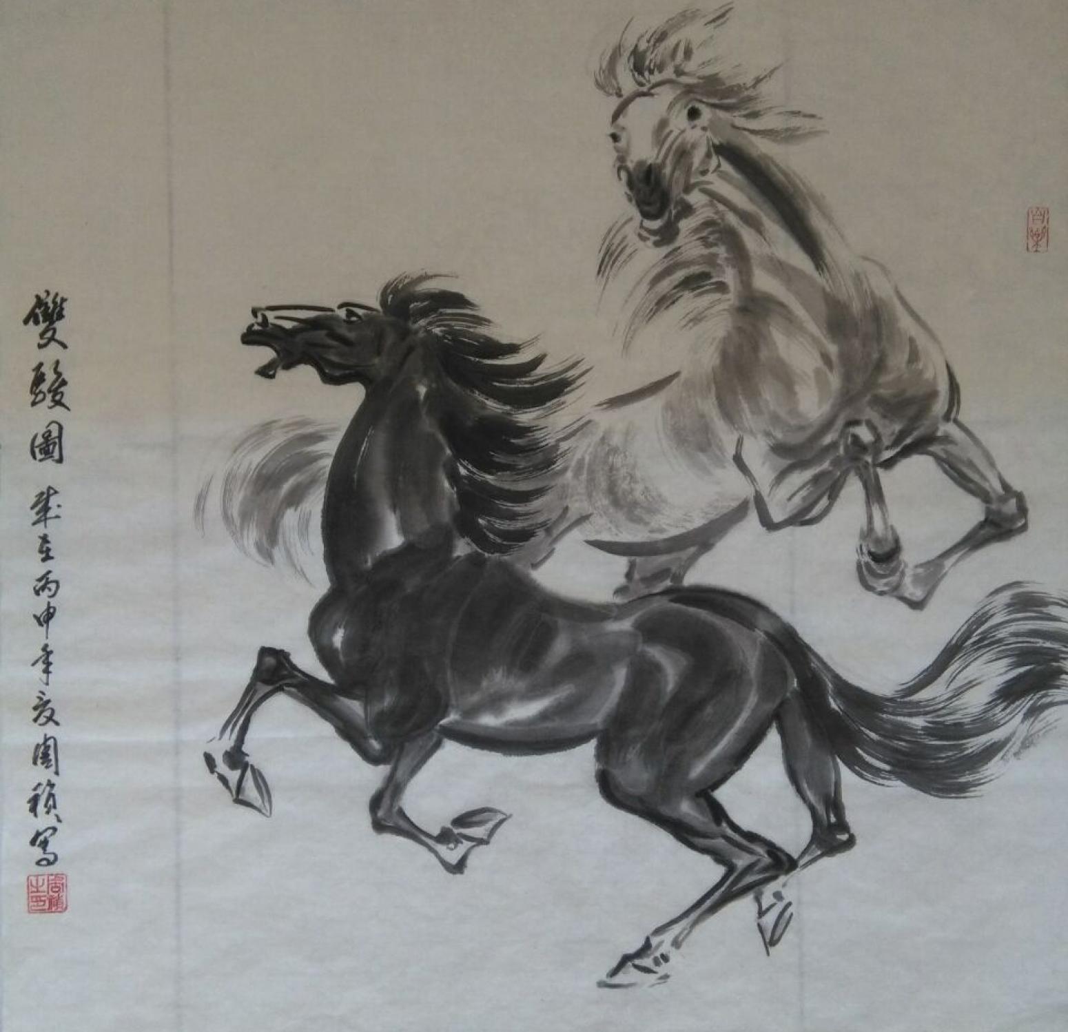 周祯国画作品《【双骏图2】作者周祯》【图0】