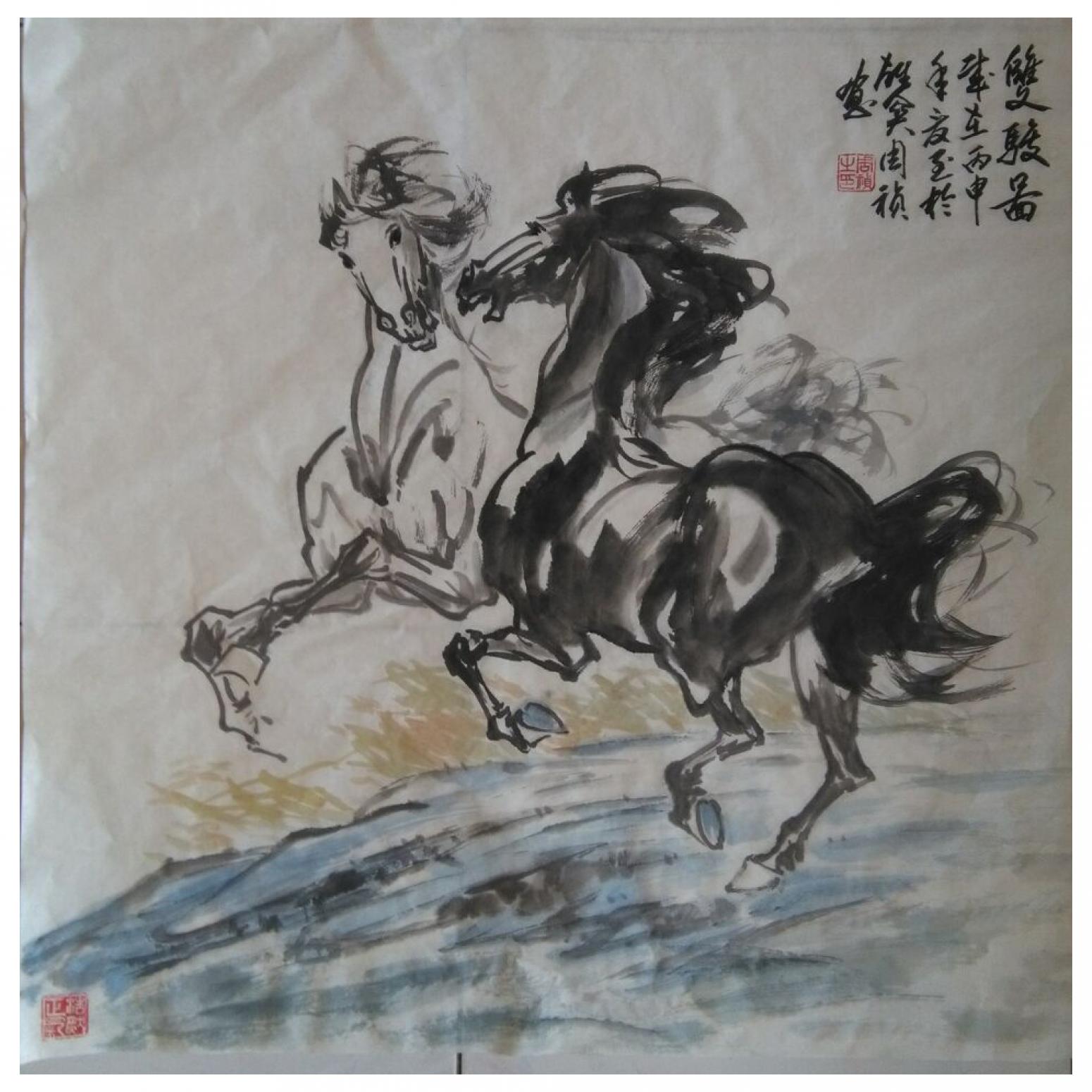 周祯国画作品《【双骏图3】作者周祯》