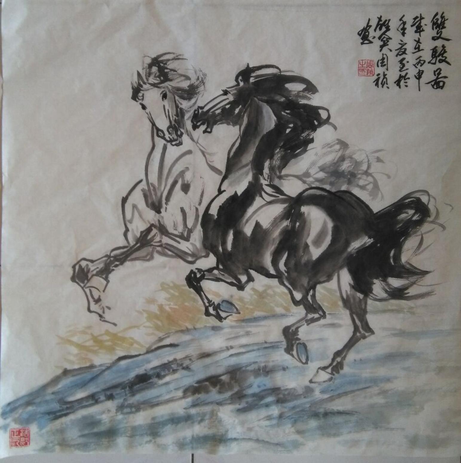 周祯国画作品《【双骏图3】作者周祯》【图0】