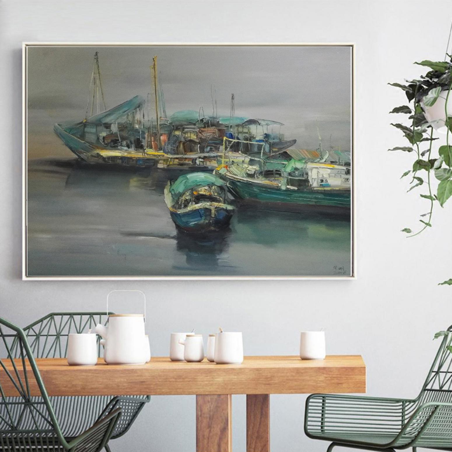 朱明油画作品《【船泊】作者朱明》【图3】