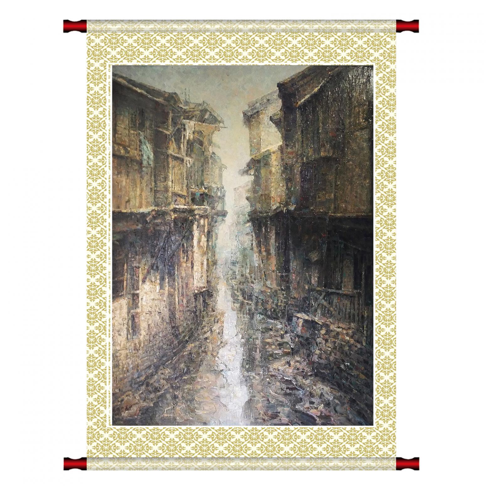 朱明油画作品《【雨后小巷】作者朱明》【图1】