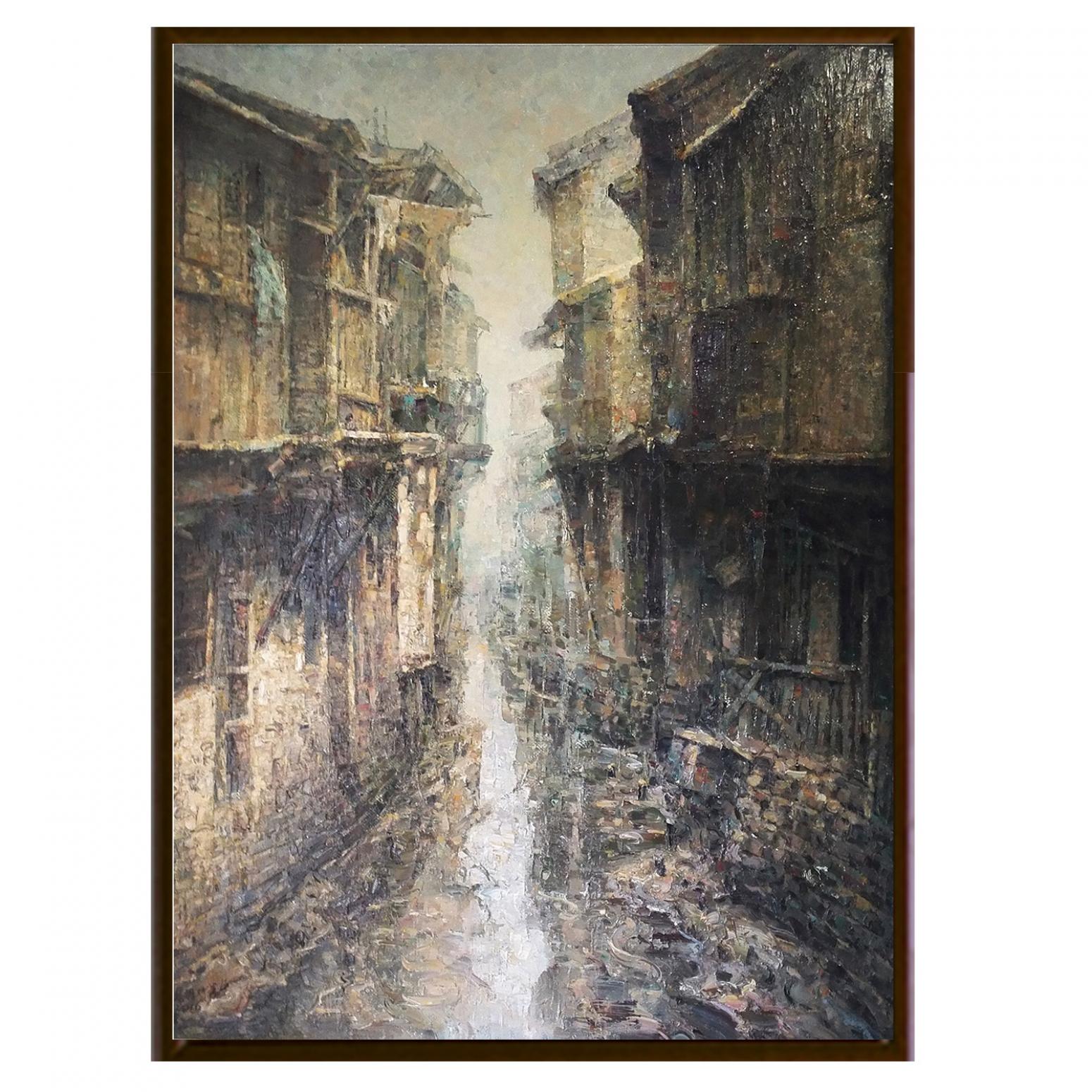 朱明油画作品《【雨后小巷】作者朱明》【图2】