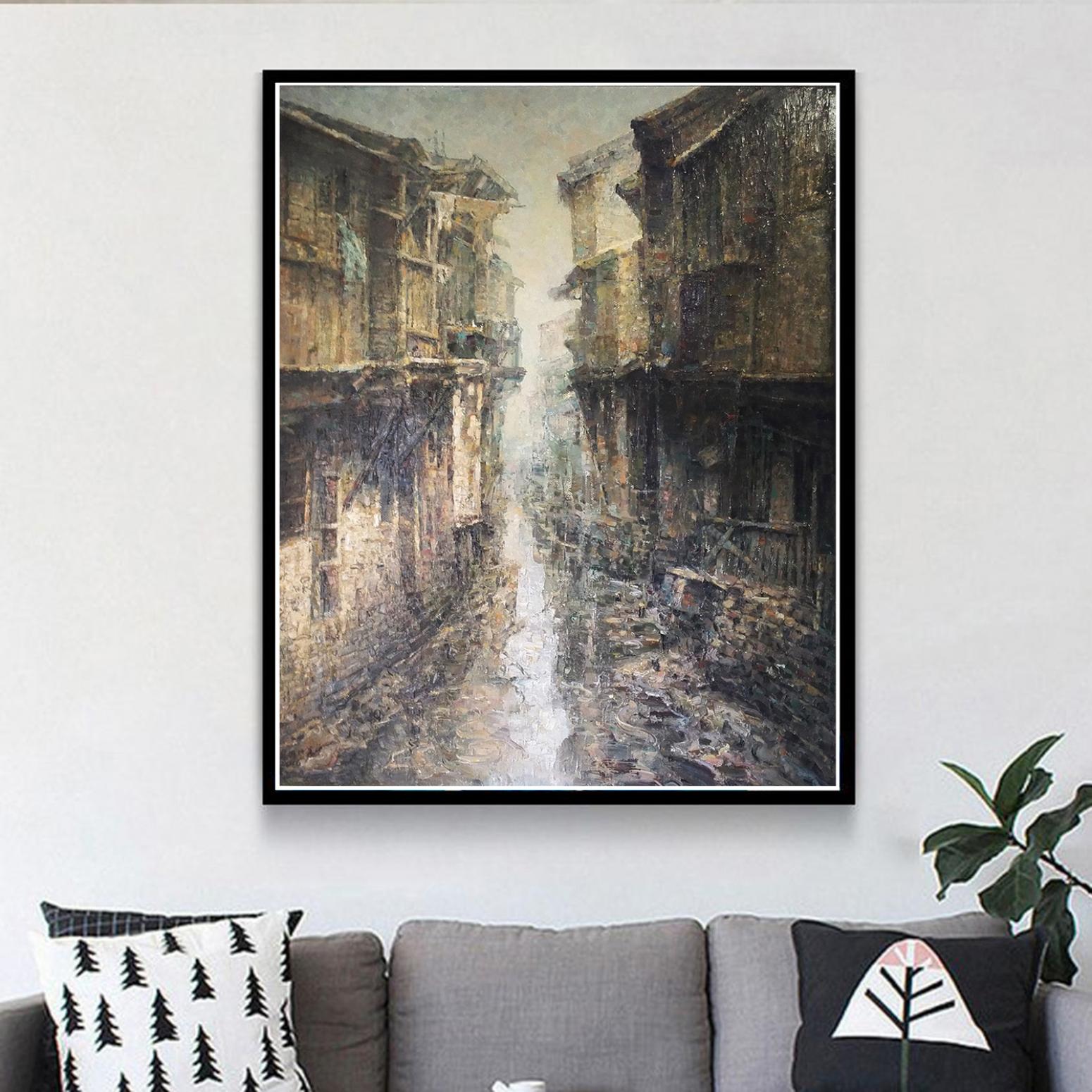 朱明油画作品《【雨后小巷】作者朱明》【图3】