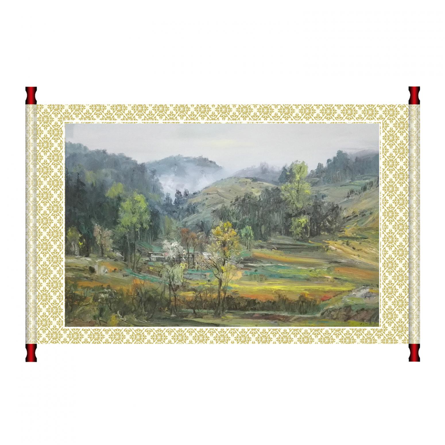 朱明油画作品《【山涧小村】作者朱明》【图1】