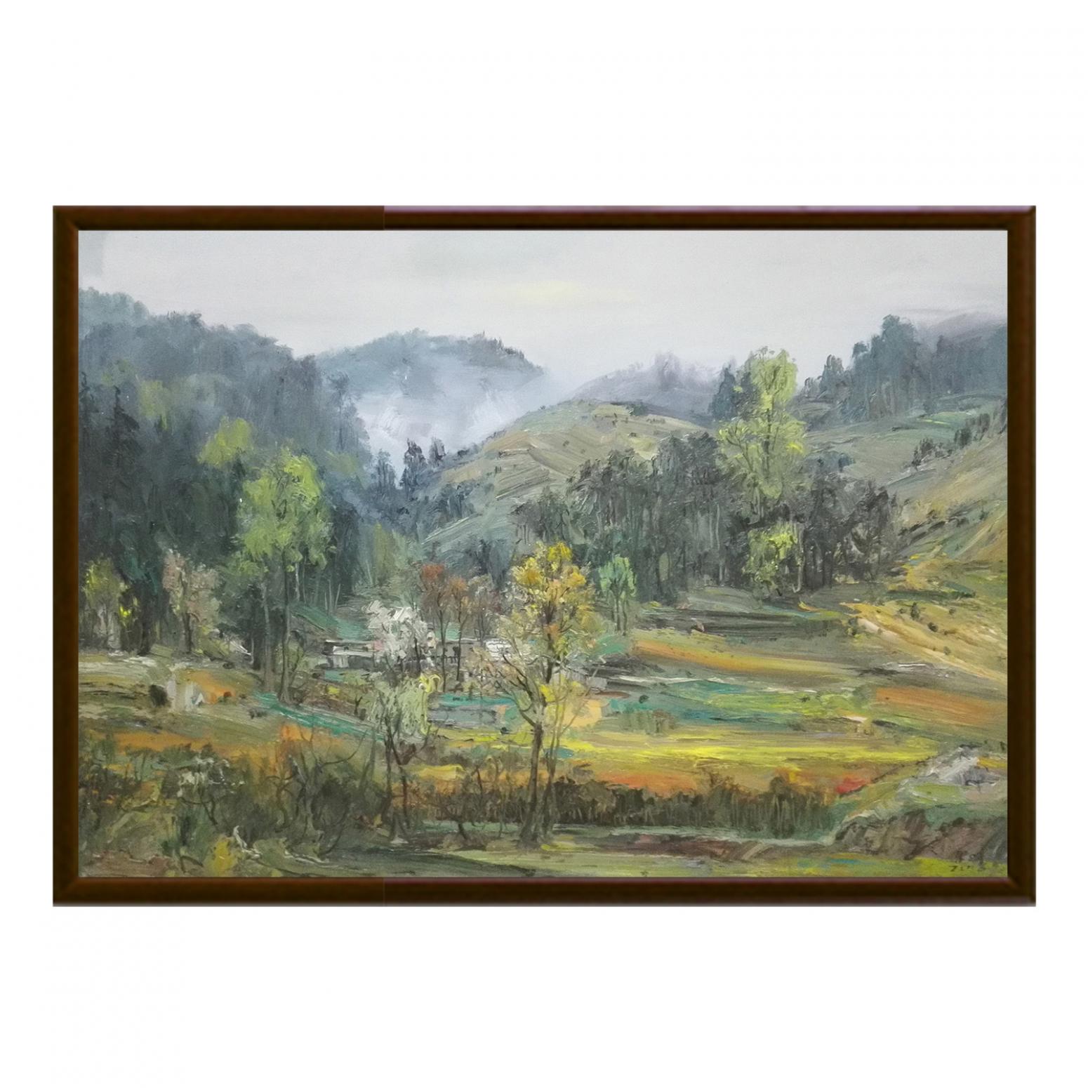 朱明油画作品《【山涧小村】作者朱明》【图2】