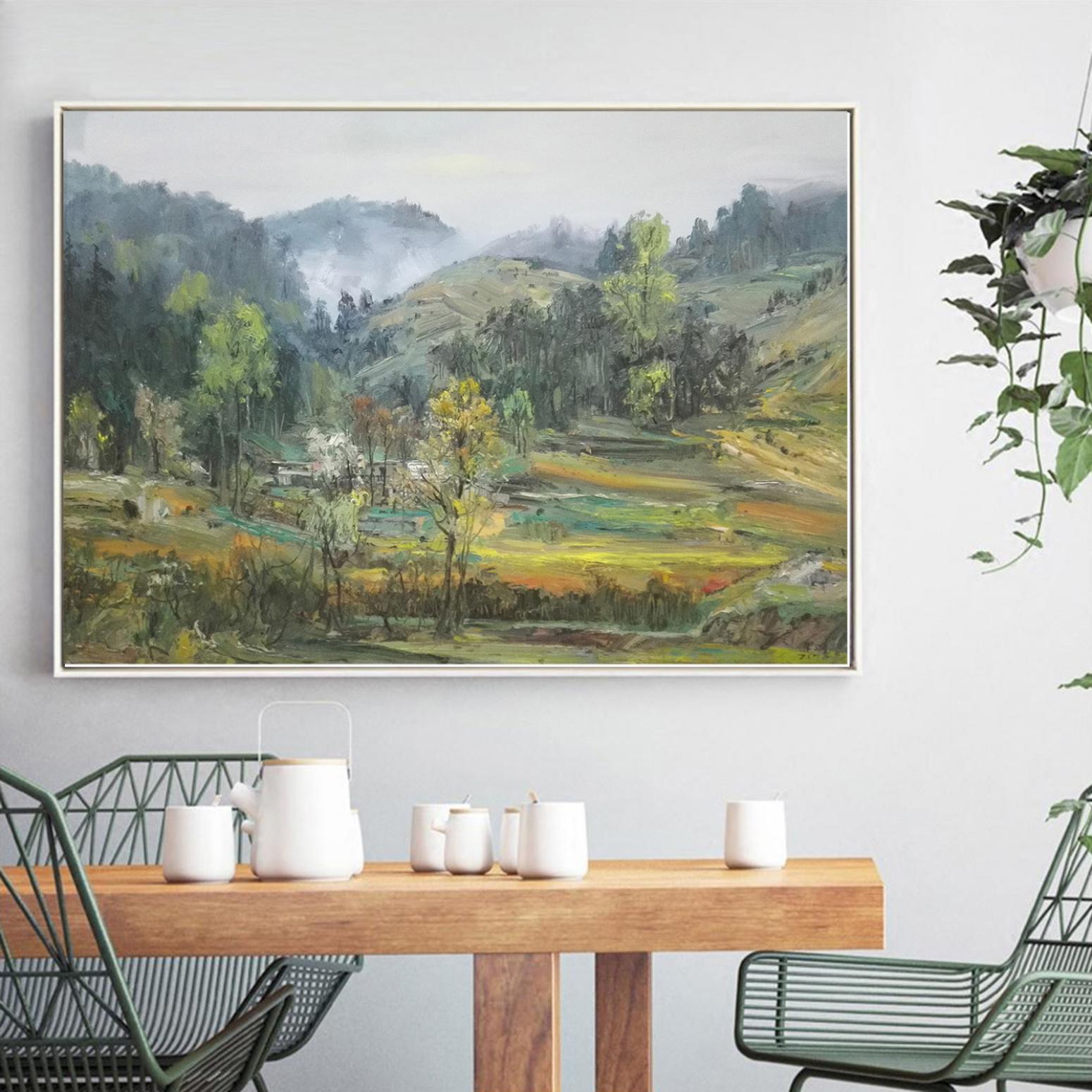 朱明油画作品《【山涧小村】作者朱明》【图3】