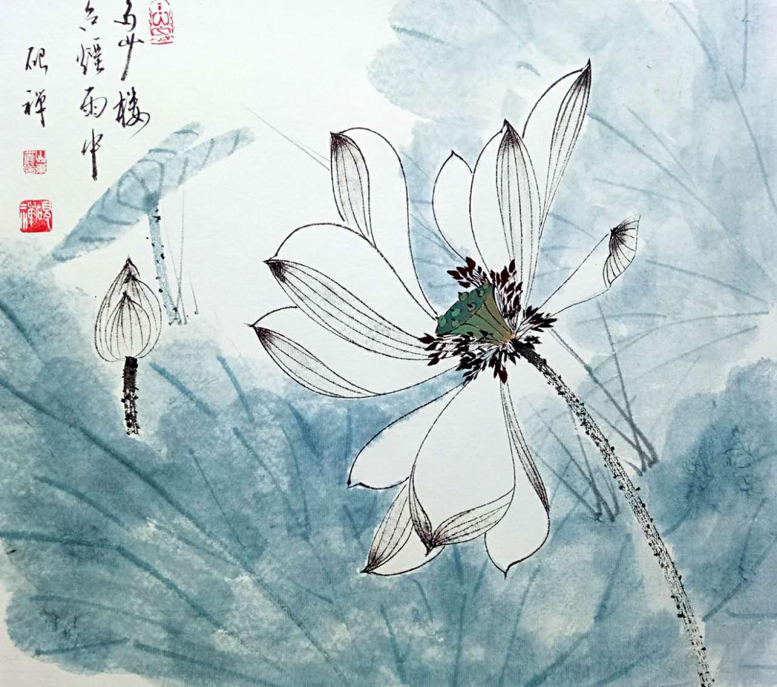 张清永国画作品《【荷花1】作者张清永》【图0】