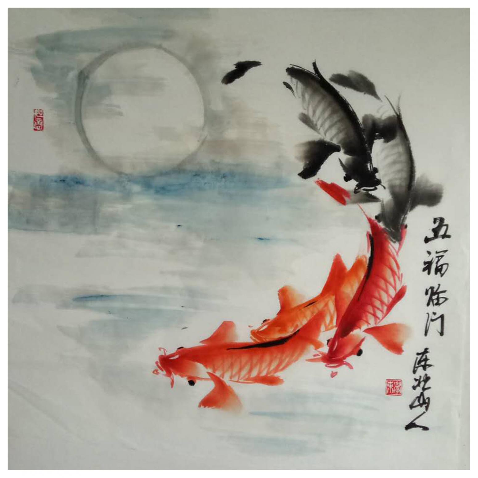 王学东国画作品《【五福临门1】作者王学东》