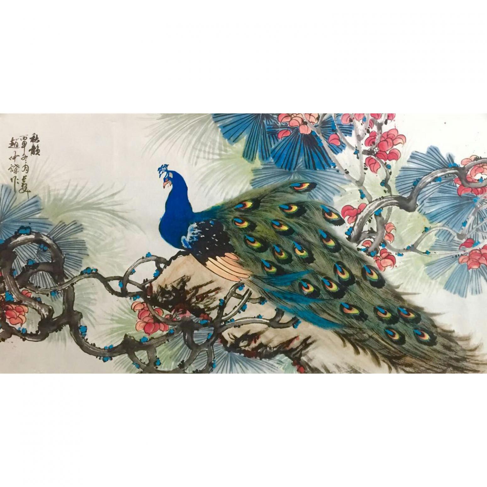 赵仲谋国画作品《【秋韵-孔雀2】作者赵仲谋》