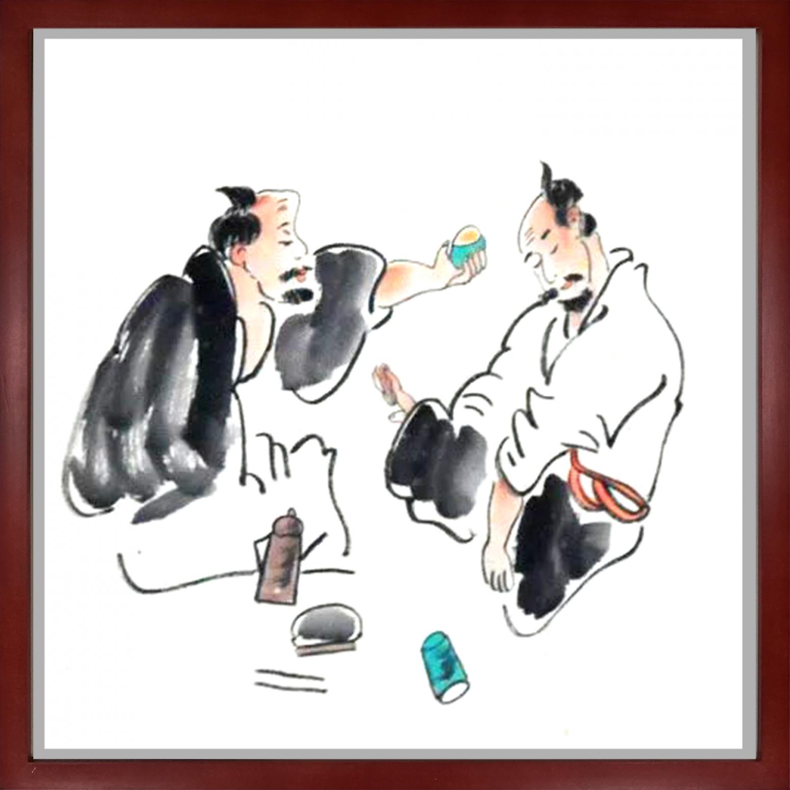 国画作品《对饮双人》