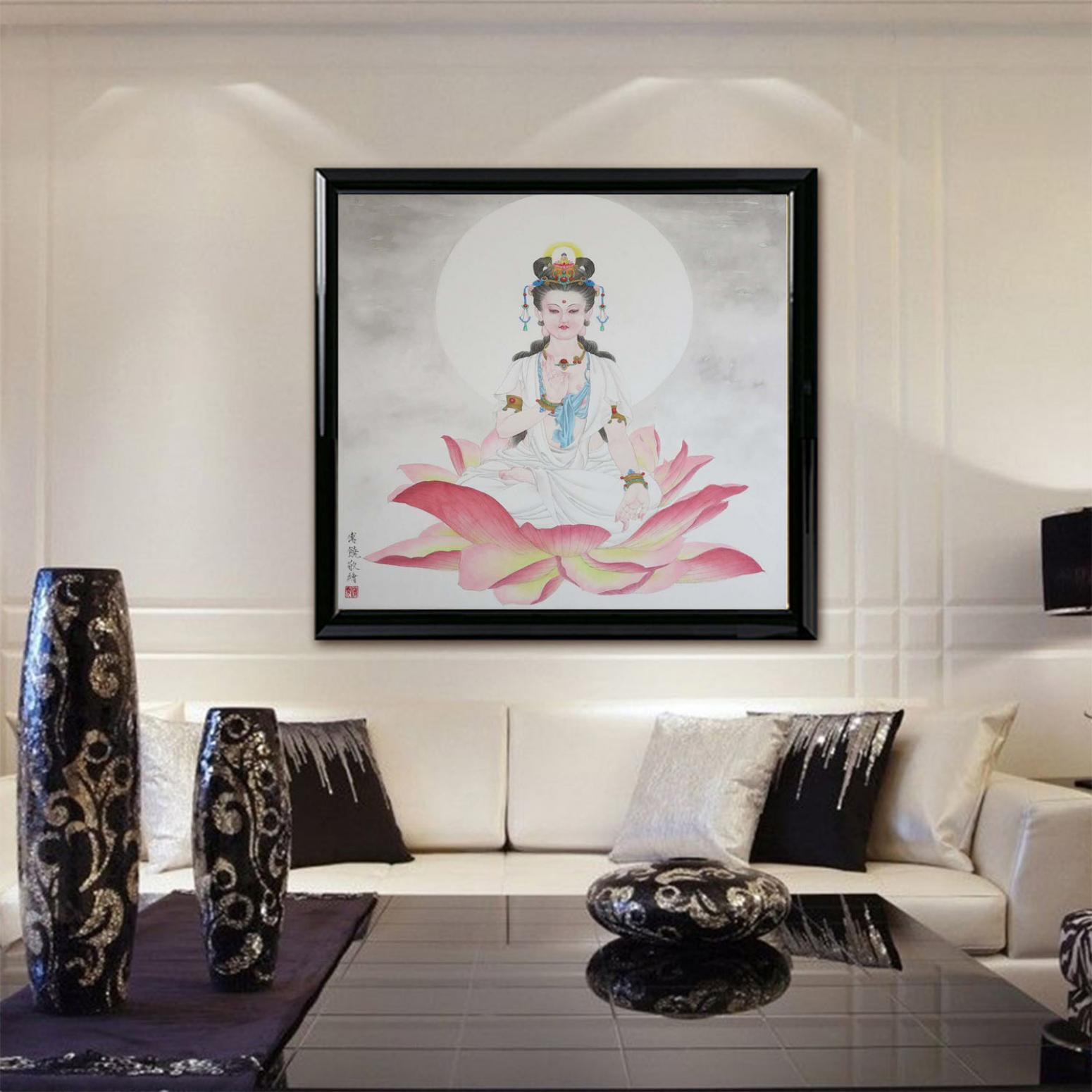 傅饶国画作品《【观音坐莲】作者傅饶》【图3】