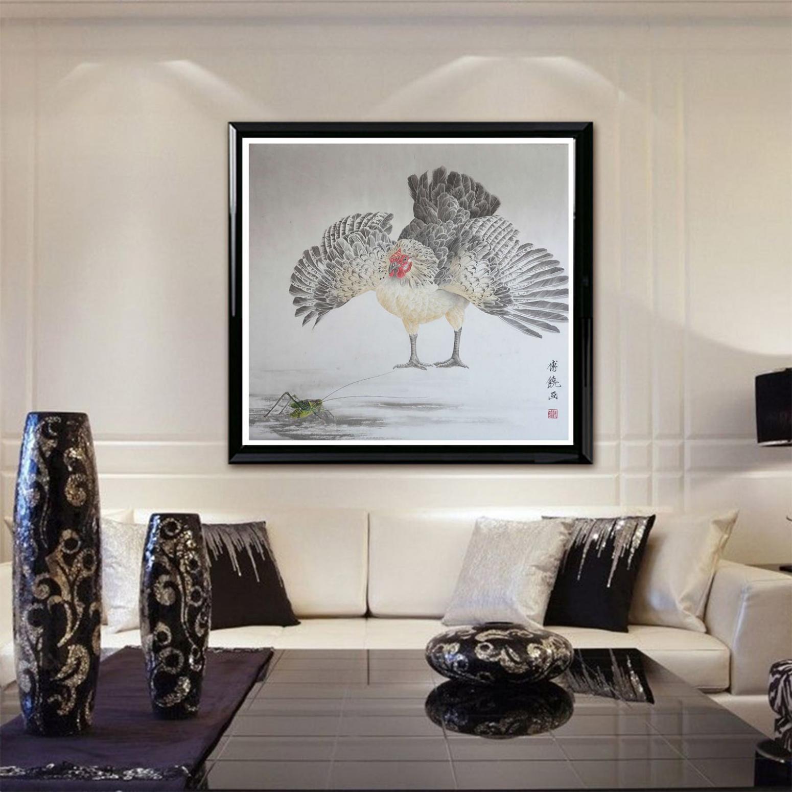 傅饶国画作品《【雄鸡扑食】作者傅饶》【图3】