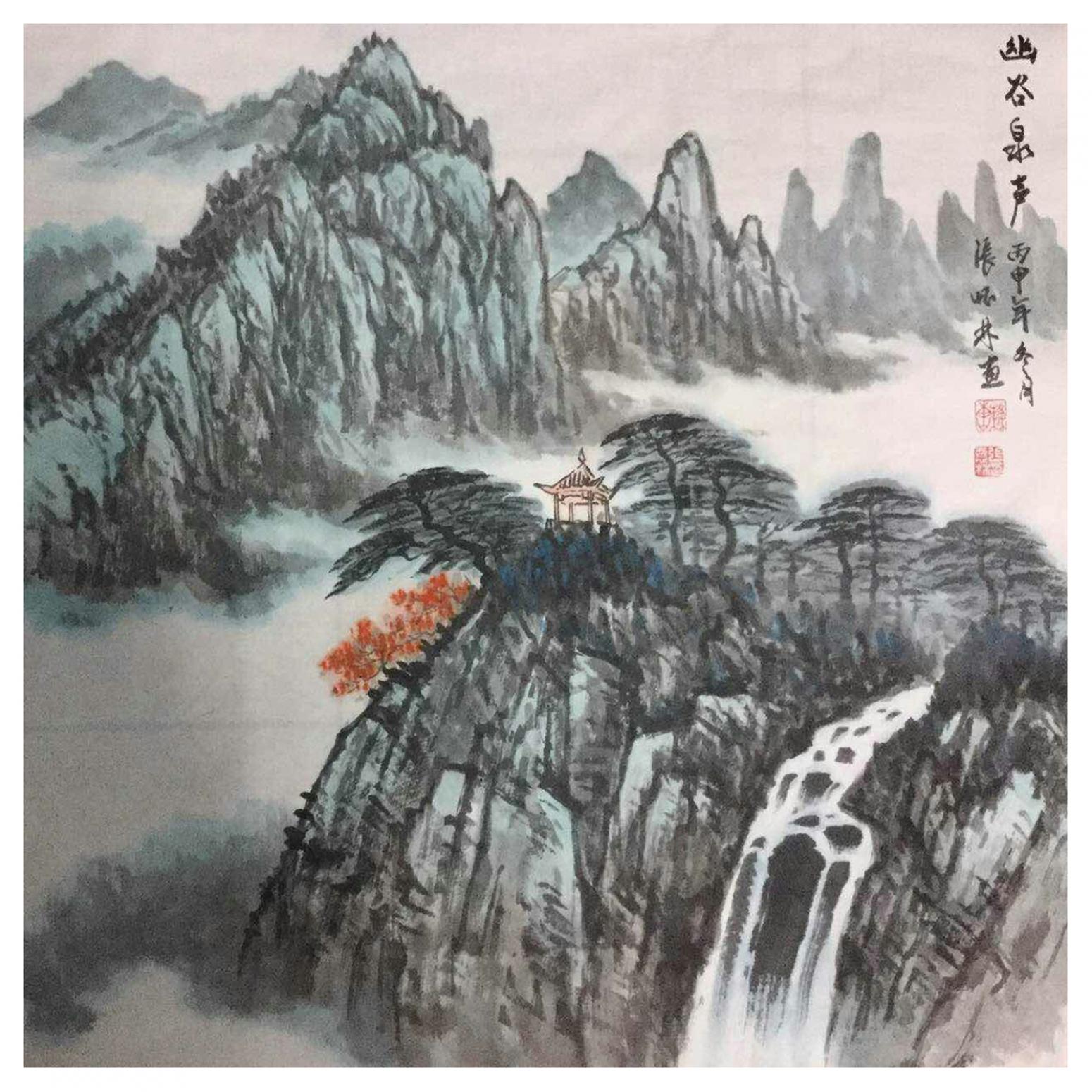 张怀林国画作品《【幽谷泉声】作者张怀林》