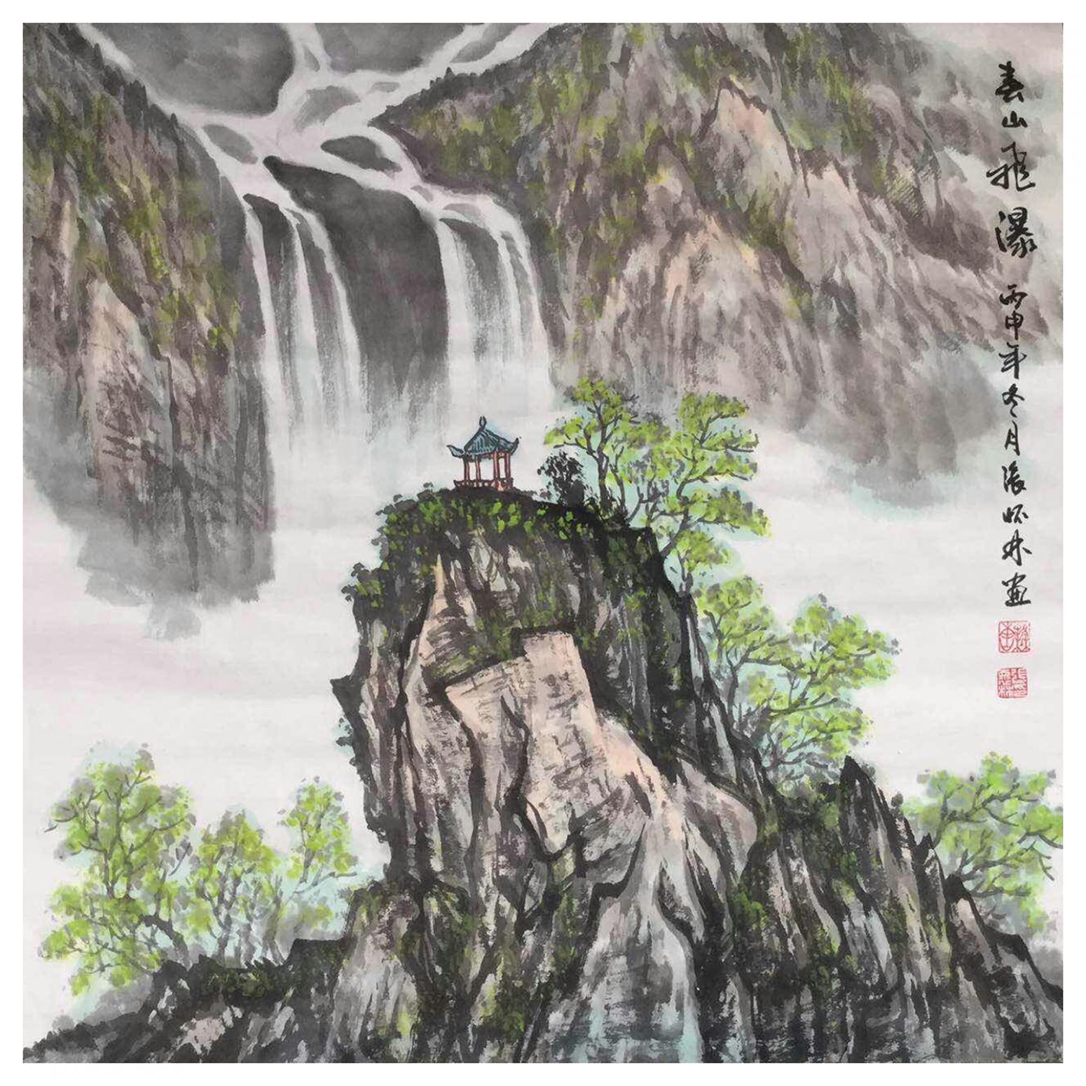 张怀林国画作品《【泰山飞瀑3】作者张怀林》
