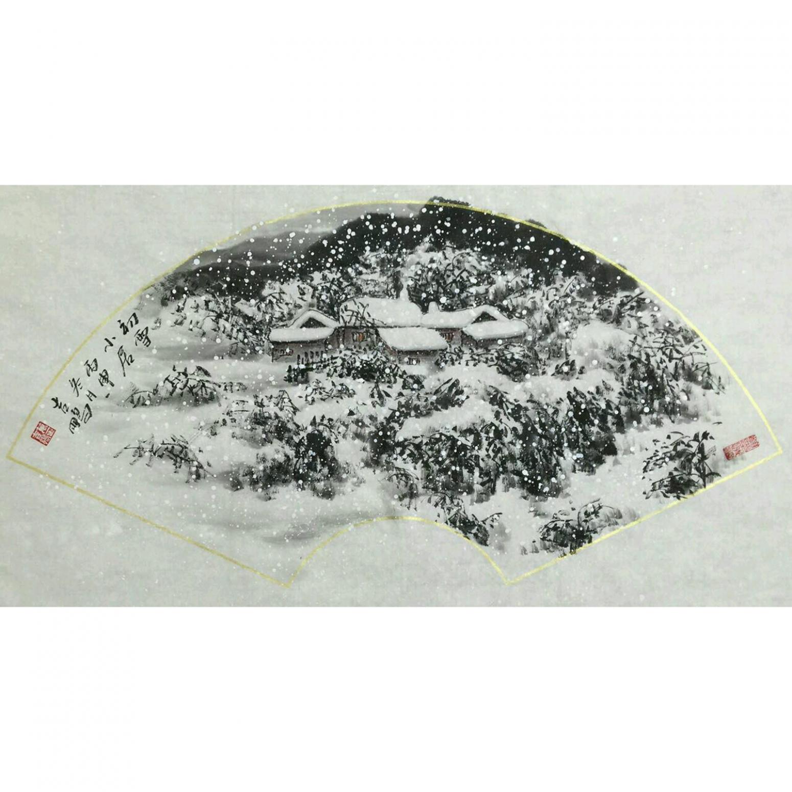 万吉鹏国画作品《【初雪小居】万吉鹏》
