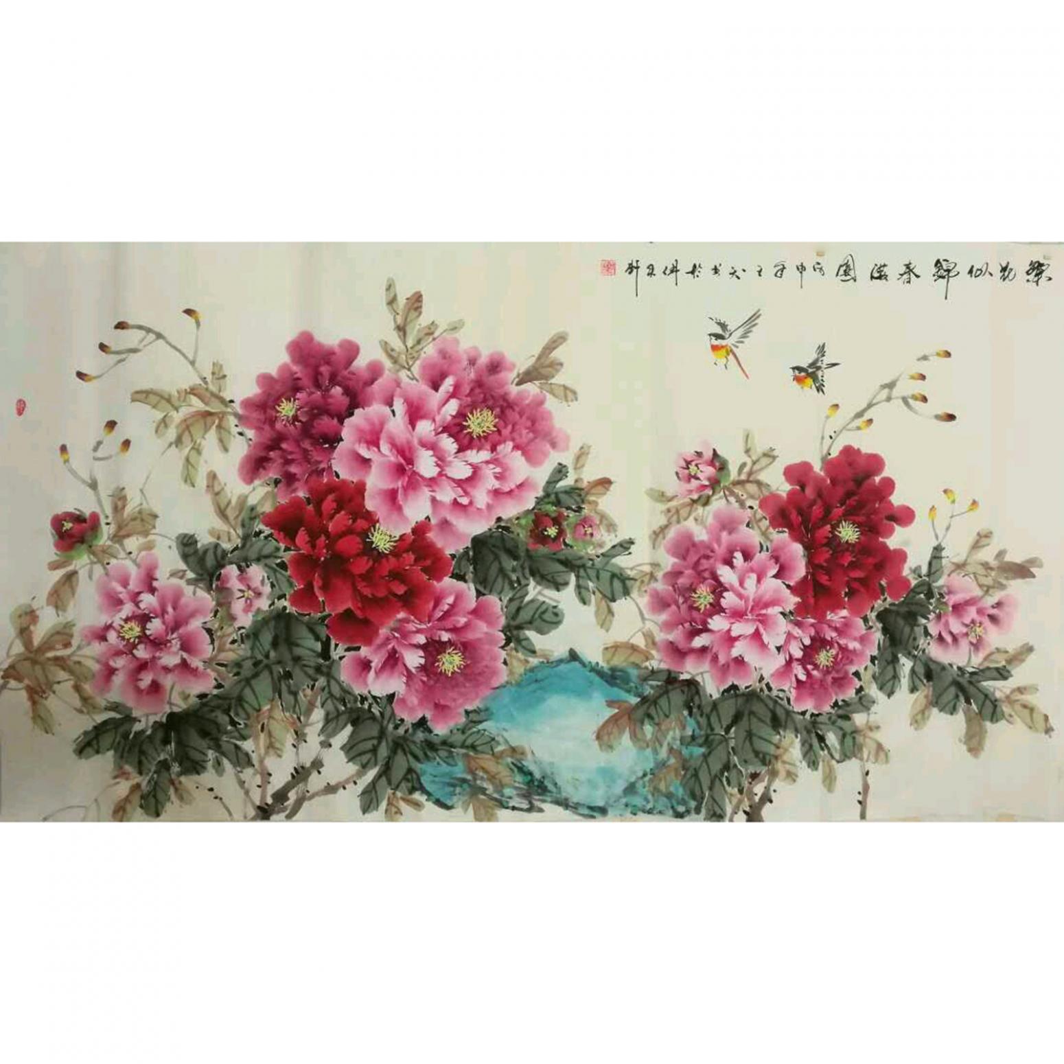 王长泉国画作品《繁花似锦春满园》