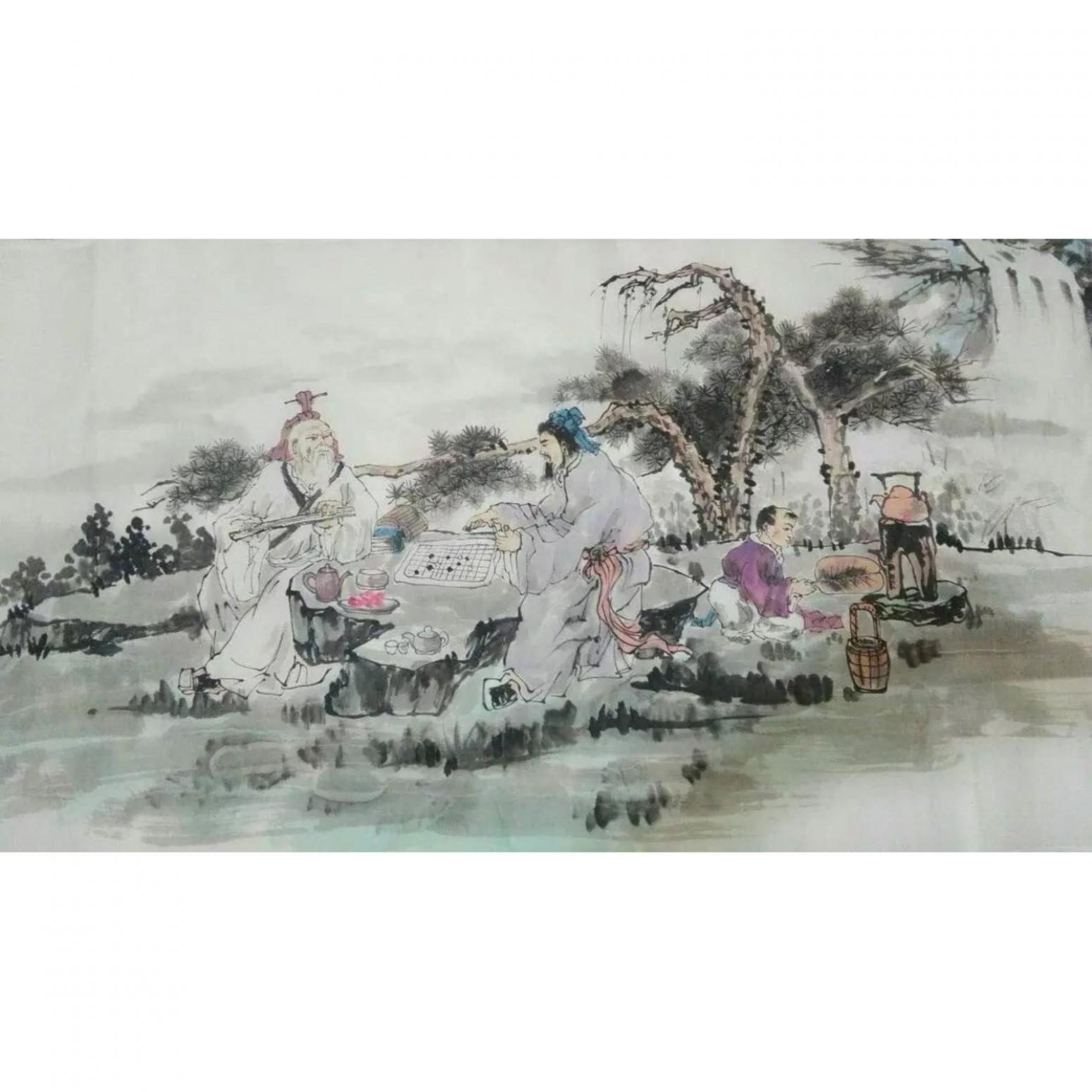 高锐锋国画作品《【对奕图】作者高锐锋》