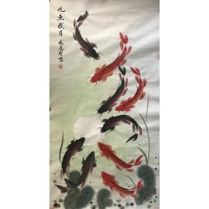 张鸿智国画作品《【九鱼戏月1】作者张鸿智》价格960.00元