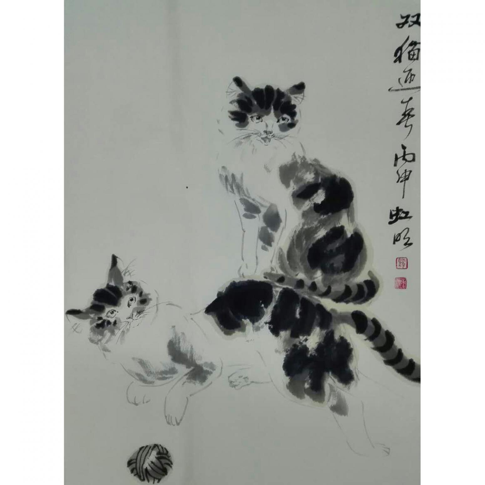 罗虹明国画作品《【双猫迎春】作者罗虹明》