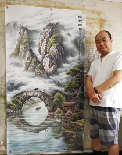 宁建华日记-最新创作参展作品（福地祥云），大六尺彩墨山水，先请老师们指导点评一下。【图5】