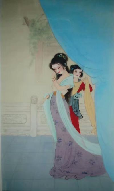 徐景莲日记-早上去了文德路买笔纸，看到有一客人买了假画(印刷品)。客人在画廊看上一幅六尺工笔【图2】