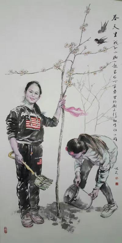 许小雄日记-创文国画《春天里》、书法《西江月·水上莲花》；参加汕头展览国画作品《东方韻》、约【图1】
