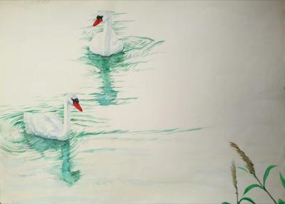 王征明日记-杭州四季风情酒店的佳肴，其生动的天鹅造型与我的水意画对比。【图4】