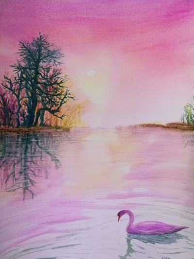 王征明日记-杭州四季风情酒店的佳肴，其生动的天鹅造型与我的水意画对比。【图5】