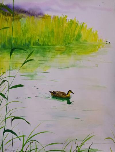 王征明日记-杭州四季风情酒店的佳肴，其生动的天鹅造型与我的水意画对比。【图7】