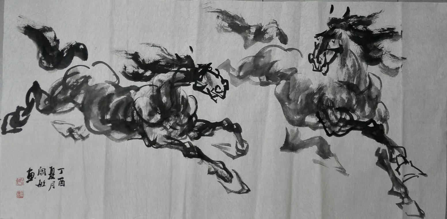 阎敏国画作品《骏马图》