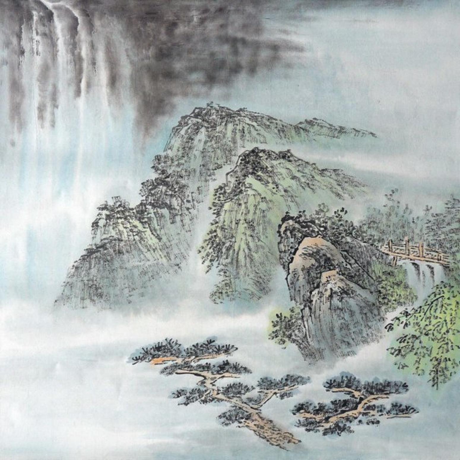 杨柏欣国画作品《【小桥流水】  作者 杨柏欣》