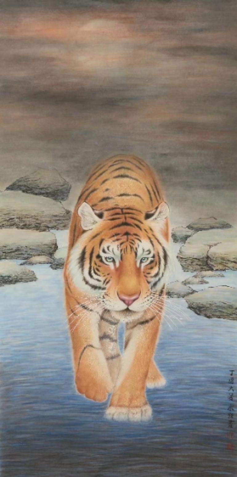 于永强国画作品《夜行江畔》