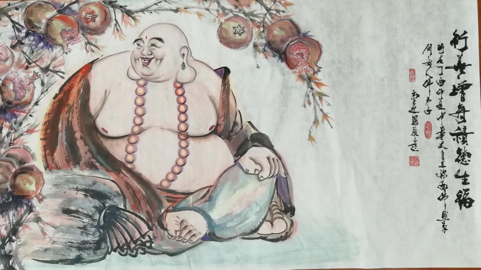 尚建国国画作品《善行增寿积德生福》