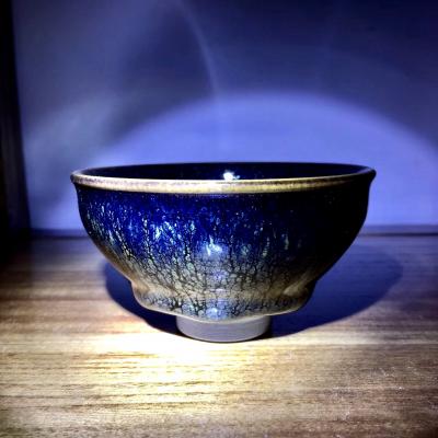 呈祥建盏日记-蓝孔雀束口盏
口径9高5公分
（全手工盏）【图1】