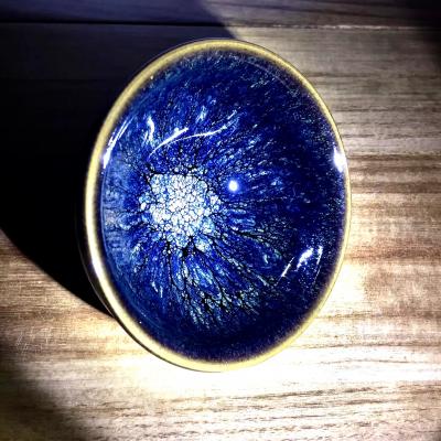 呈祥建盏日记-蓝孔雀束口盏
口径9高5公分
（全手工盏）【图3】