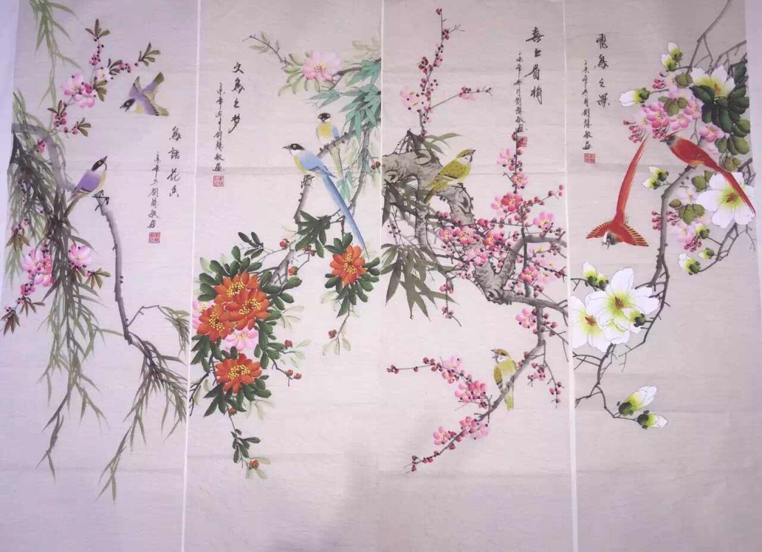 刘慧敏国画作品《鸟语花香》