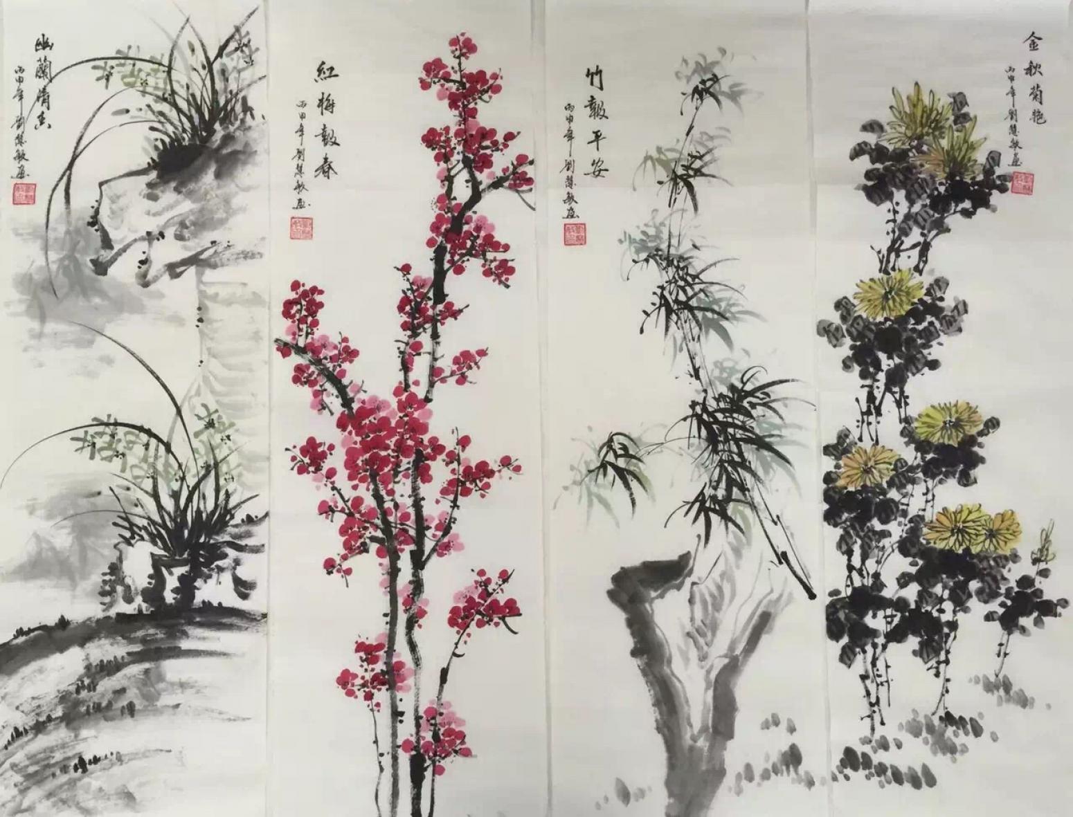 刘慧敏国画作品《梅兰竹菊》